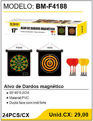 Alvo de Dardos magnético 24PCS/CX Unid.CX: 29,00