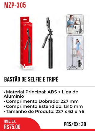 BASTÃO DE SELFIE E TRIPÉ 30pç=75$