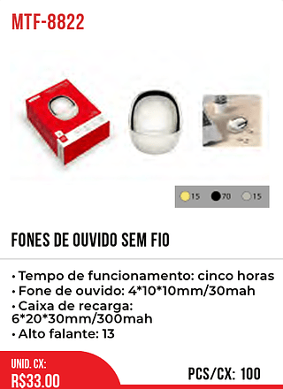 Fones De Ouvido Sem Fio 100pç=33$