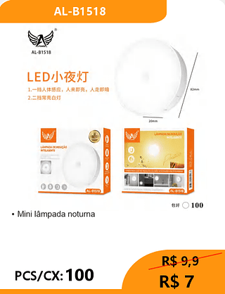 Mini lâmpada noturna PCS/CX: 100 R$ 7