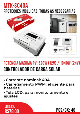 Controlador De Carga Solar 40pç=78$