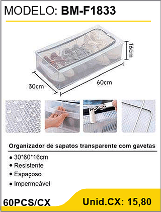 Organizador de sapatos transparente com gavetas 60PCS/CX Unid.CX: 15,80