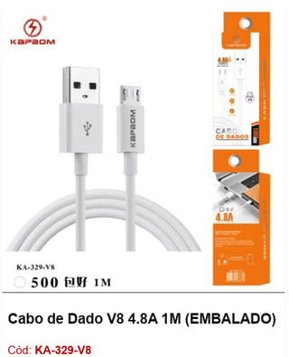 Cabo de Dado V8 4.8A 1M R$ 1,89 PCS/Cx:500