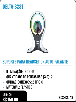 SUPORTE PARA HEADSET C/ AUTO-FALANTE UNID. CX: R$ 150.00 PCS/CX: 18