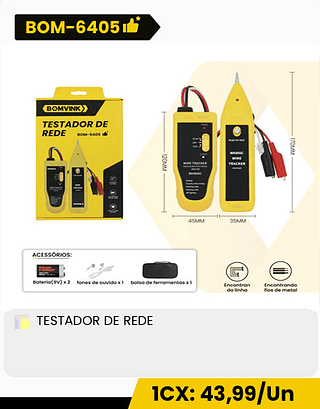 TESTADOR DE REDE CX: 20PCS 1CX: 43,99/Un