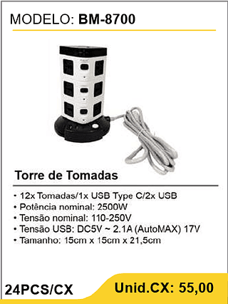Torre de Tomadas 24PCS/CX Unid.CX: 55,00