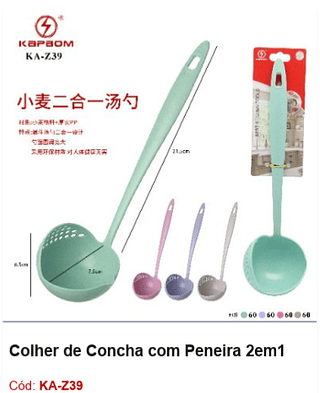 Colher de Concha com Peneira 2em1 R$ 3,15 Pcs/cx: 240