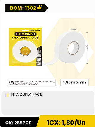 FITA DUPLA FACE CX: 288PCS 1CX: 1,80/Un