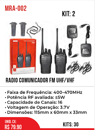 RADIO COMUNICADOR FM UHF/VHF 30pç=79,9$