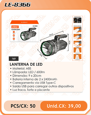 LANTERNA DE LED 50PÇ=39$