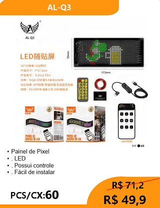 Painel de Pixel PCS/CX:60 R$ 49,9