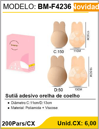 Sutiã adesivo orelha de coelho 200Pars/CX Unid:6,00