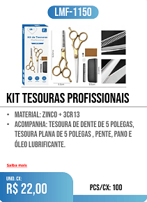 kit tesouras profissionais PCS/CX: 100 UNID. CX: r$ 22,00