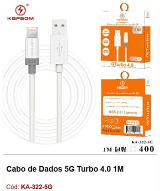 Cabo de Dados 5G Turbo 4.0 1M R$ 3,42 PCs/cx:400