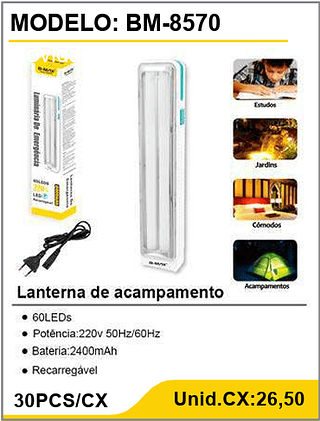 Lanterna de acampamento 30PCS/CX Unid.CX:26,50