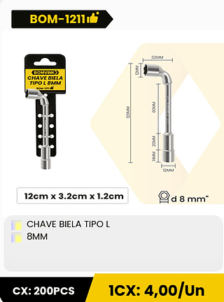 CHAVE BIELA TIPO L 8MM CX: 200PCS 1CX: 4,00/Un