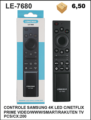 CONTROLE SAMSUNG 4K LED C/NETFLIX PRIME VIDEO/WWW/SMART/RAKUTEN TV 200PÇ=6,5$