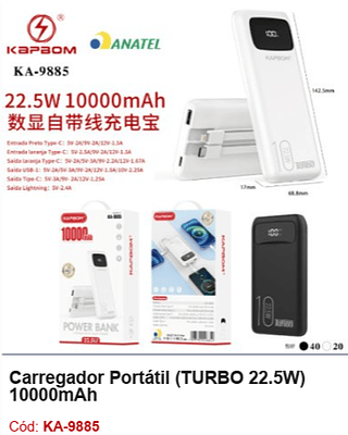 Carregador Portátil (TURBO 22.5W) 10000mAh 60PÇS R$36