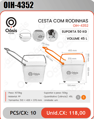 CESTA COM RODINHAS PCS/CX: 10 Unid.CX: 118,00