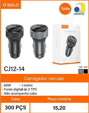 Carregador veicular Caixa 300 PCS Preco Unitario 15,20