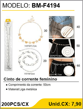 Cinto de corrente feminino 200PCS/CX Unid.CX: 7,90
