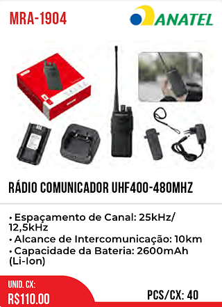 RÁDIO COMUNICADOR UHF400-480MHZ 40pç=110$