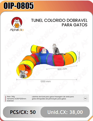 TUNEL COLORIDO DOBRAVELPARA GATOS PCS/CX:50 Unid.CX: 38,00