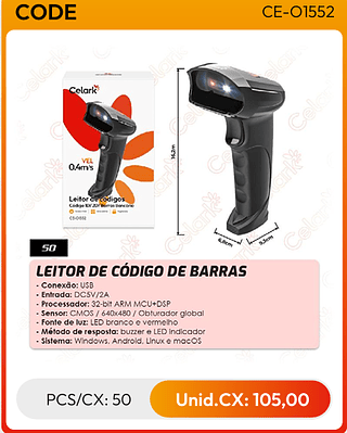 LEITOR DE CÓDIGO DE BARRAS PCS/CX: 50 Unid.CX: 105,00