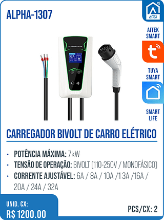 CARREGADOR BIVOLT DE CARRO ELÉTRICO UNID. CX: R$ 1200.00 PCS/CX: 2