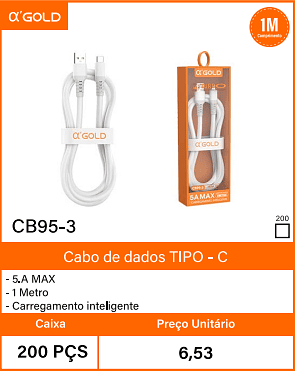 Cabo de dados TIPO-C - Caixa 200 PCS Preco Unitario 6,53