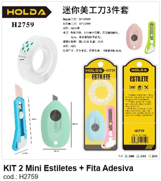 KIT 2 Mini Estiletes + Fita Adesiva R$ 4,5 PC/CX:600