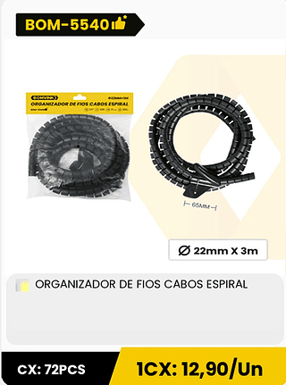ORGANIZADOR DE FIOS CABOS ESPIRAL CX: 72PCS 1CX: 12,90/Un