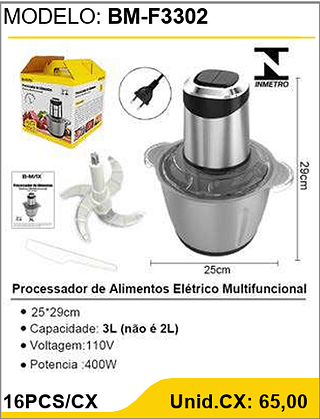 Processador de Alimentos Elétrico Multifuncional 16PCS/CX Unid.CX: 65,00