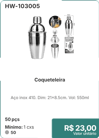 Coqueteleira 50 pçs R$ 23.00