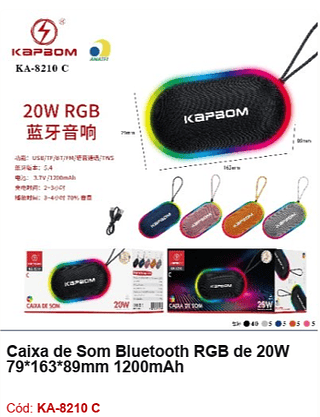 Caixa de Som Bluetooth RGB de 20W R$47,7 PCS/CX:60