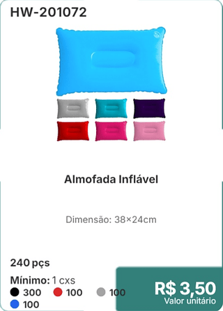 Almofada Inflável 240 pçs R$ 3.50