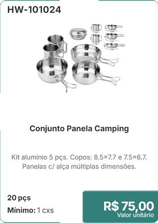 Conjunto Panela Camping 20 pçs R$ 75,00