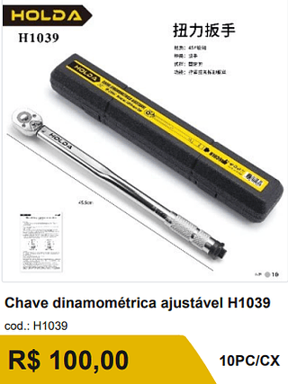 Chave dinamométrica ajustável R$ 90.00 10PC/CX