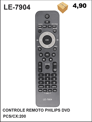 CONTROLE REMOTO PHILIPS DVD 200PÇ=4,9$