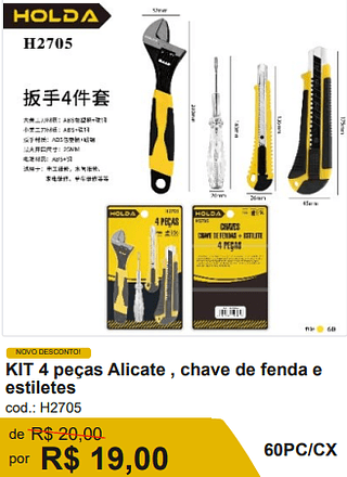 KIT 4 peças Alicate , chave de fenda e estiletes R$ 17.10 60PC/CX