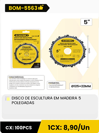 DISCO DE ESCULTURA EM MADEIRA 5 POLEGADAS CX: 100PCS 1CX: 8,90/Un