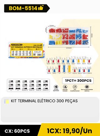 KIT TERMINAL ELÉTRICO 300 PEÇAS CX: 60PCS 1CX: 19,90/Un