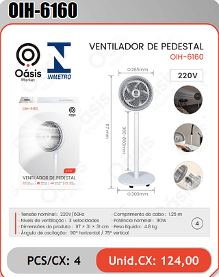 VENTILADOR DE PEDESTAL PCS/CX: 4 Unid.CX: 124,00