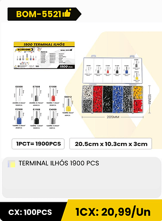 TERMINAL ILHÓS 1900 PCS CX: 100PCS 1CX: 20,99/Un