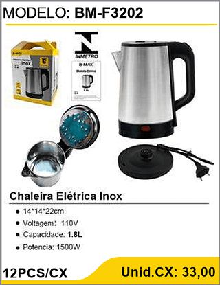 Chaleira Eletrica Inox 12PCS/CX Unid.CX: 33,00