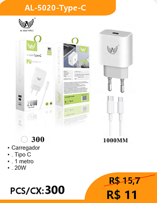Carregador TIPO-C PCS/CX:300 R$ 11