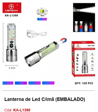 Lanterna de Led C/imã R$ 14,4 PCS/cx: 120