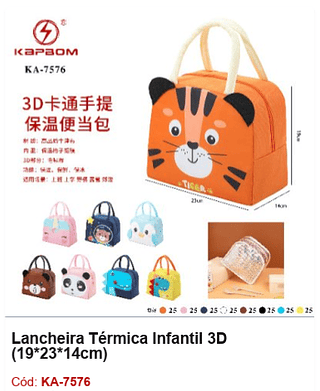 Lancheira Térmica Infantil 3D (19*23*14cm) R$ 7,2 PCS/cx: 200