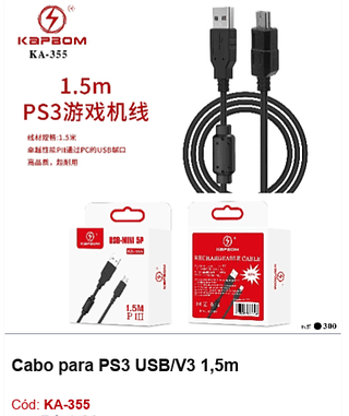 Cabo para PS3 USB/V3 1,5m R$ 3,42 PCS/Cx:300