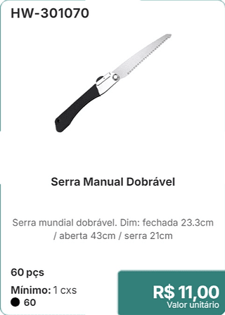 Serra Manual Dobrável 60 pçs R$ 11.00